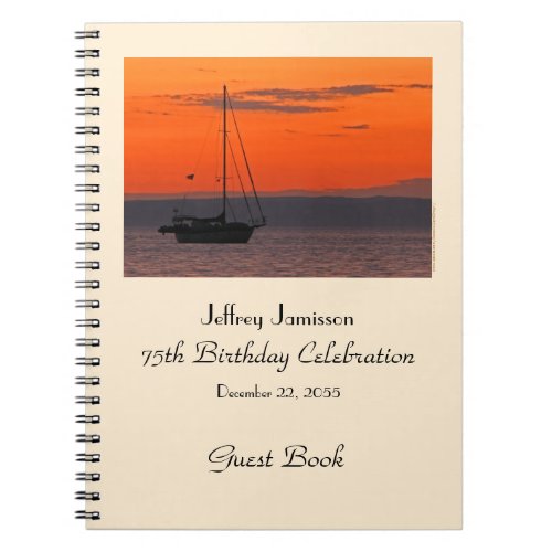 75th Birthday Party Guest Book Sailboat at Sunset Notebook