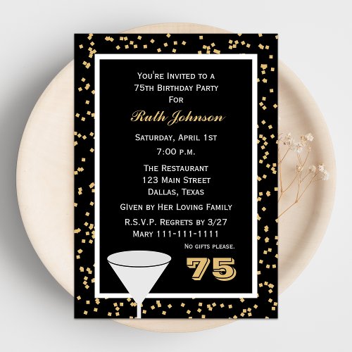 75th Birthday Party Invitation -- 75 and Confetti