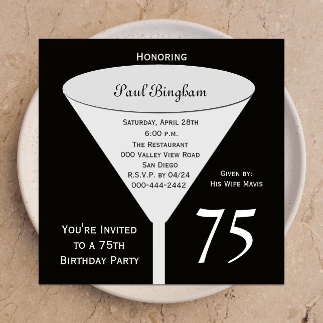 75th Birthday Party Invitation 75 in Black (Creator Uploaded)