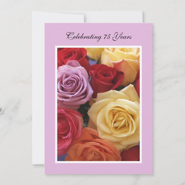 75th Birthday Party Invitation Beautiful Roses (Front)