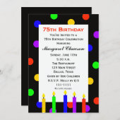 75th Birthday Party Invitation Candles and Dots (Front/Back)