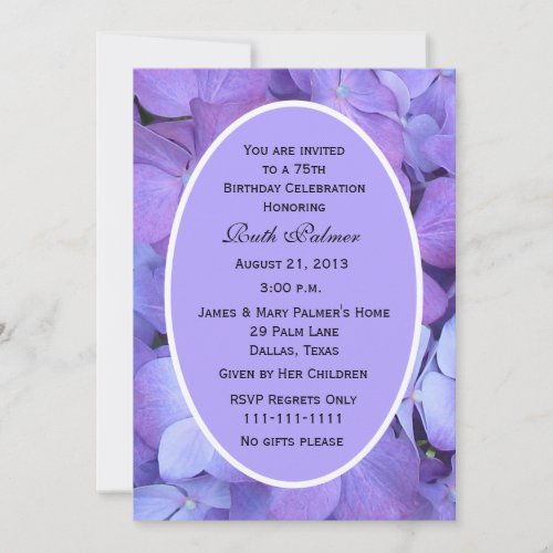 75th Birthday Party Invitation -- Hydrangea