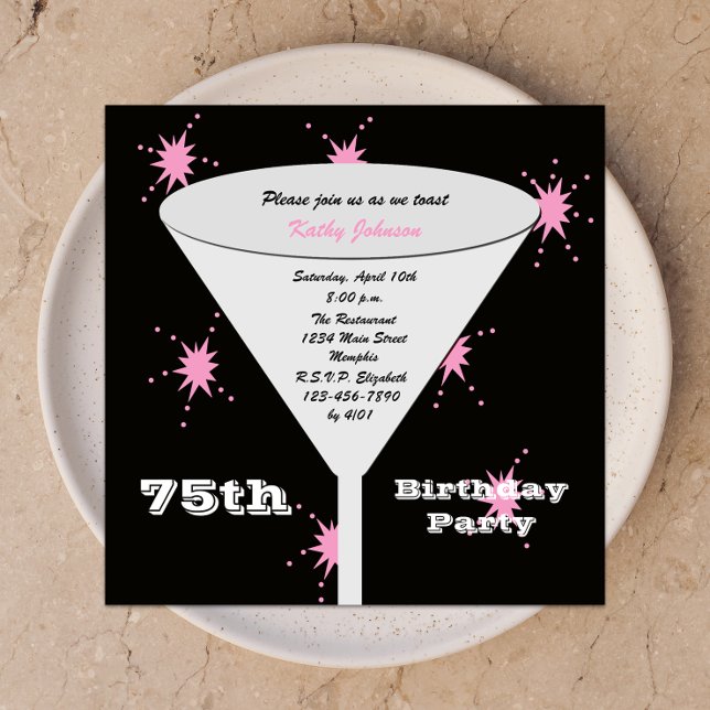 75th Birthday Party Invitation Pink 75th Toast