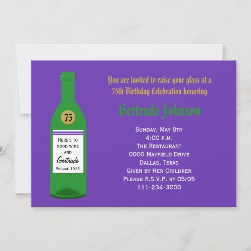 75th Birthday Party Invitation - Purple