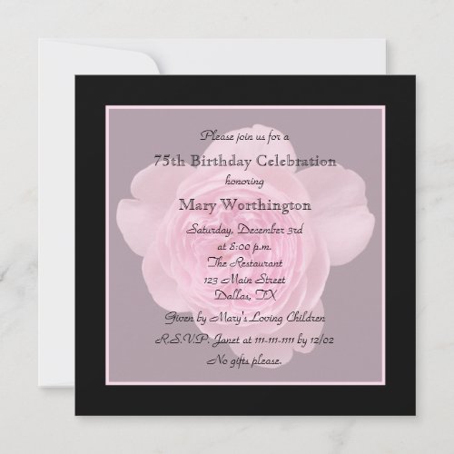 75th Birthday Party Invitation - Rose for 75th