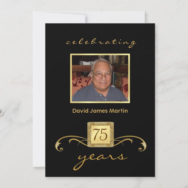 75th Birthday Party Invitations - Mens Formal (Front)