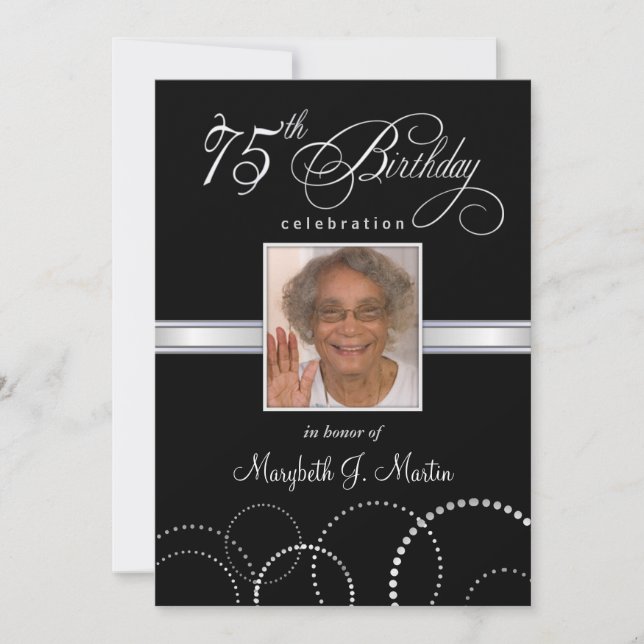 75th Birthday Party Invitations with Photo (Front)