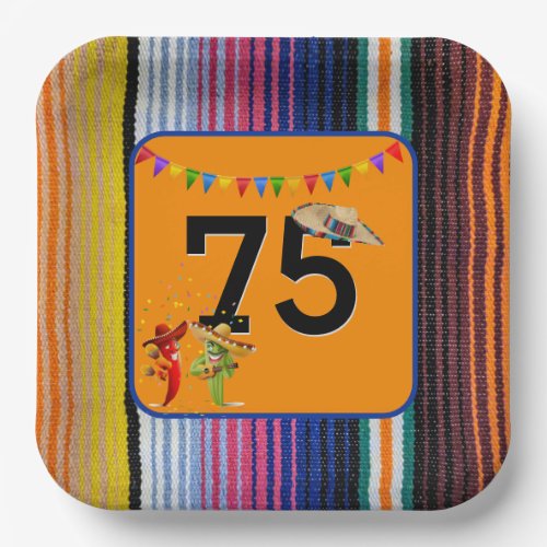 75th Birthday Party Mexican Design Paper Plates