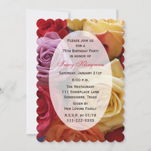 75th Birthday Party Multi Color Roses Invitation