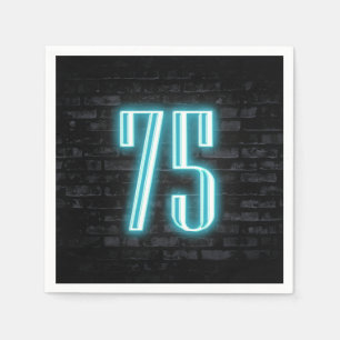 75th Birthday Party Neon Sign on Brick Wall Napkins