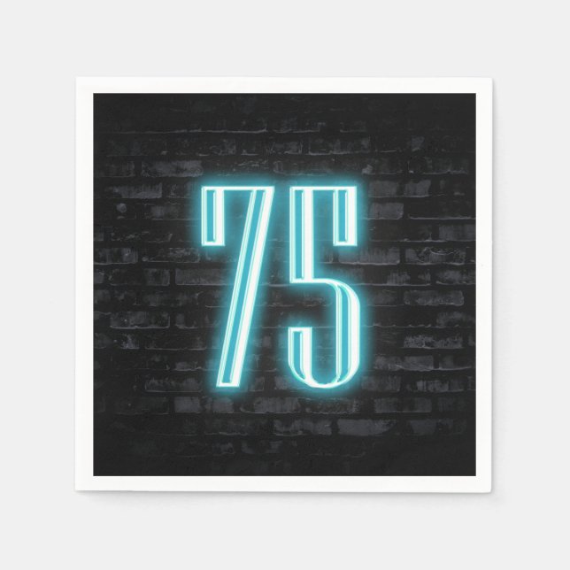 75th Birthday Party Neon Sign on Brick Wall  Napkins (Front)
