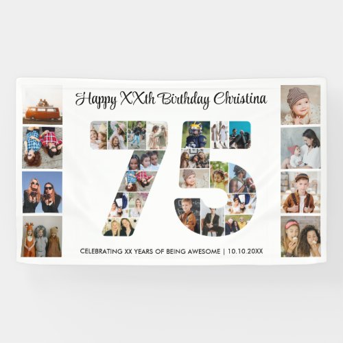 75th Birthday Party Number 75 Photo Collage Banner