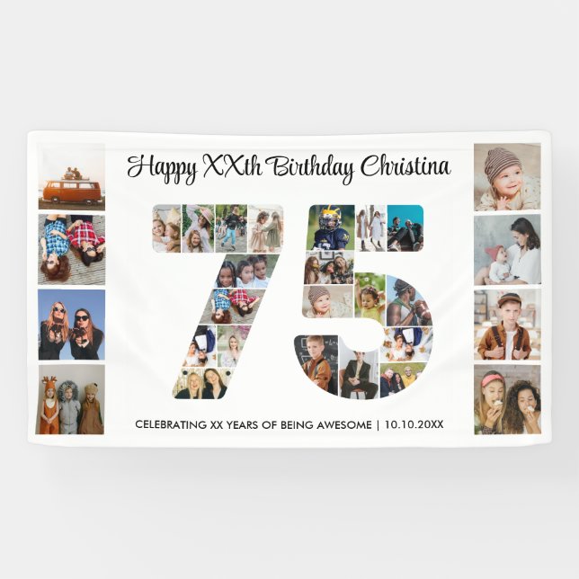 75th Birthday Party Number 75 Photo Collage Banner (Horizontal)
