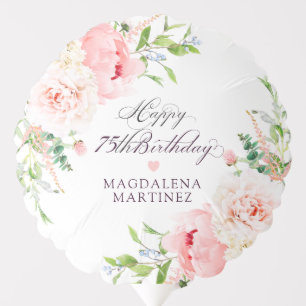 75th Birthday Party Pink Peony Floral Custom Balloon