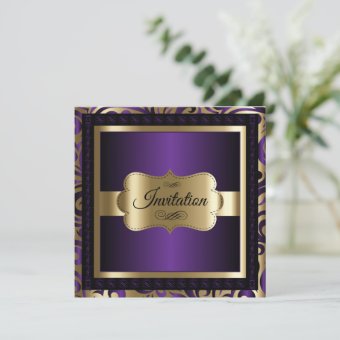 75th Birthday Party Purple and Gold Invitation | Zazzle