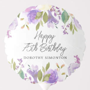 75th Birthday Party Purple Rose Floral Custom Balloon