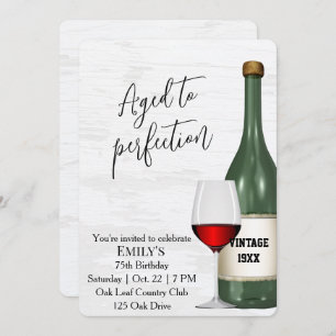 75th Birthday Party Red Wine Glass and Bottle Invitation