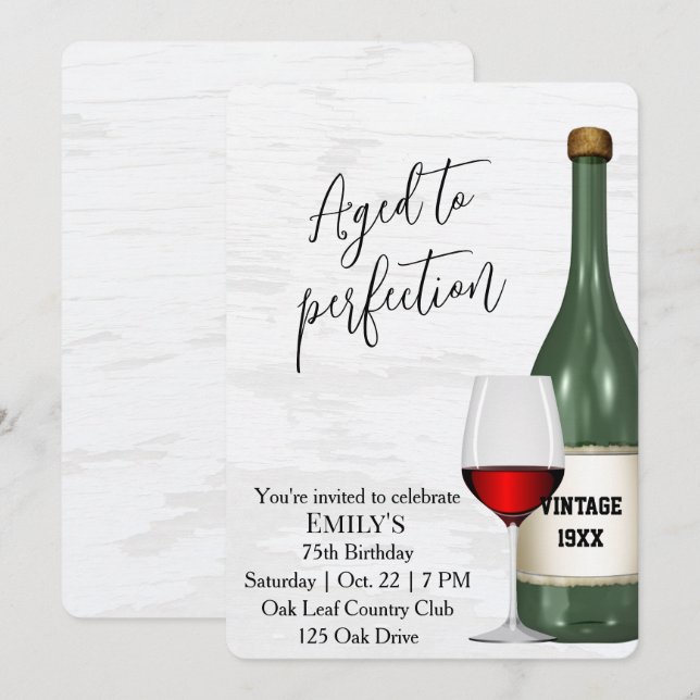 75th Birthday Party Red Wine Glass and Bottle Invitation (Front/Back)