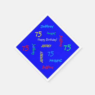 75th Birthday Party Repeat Name Royal Blue Paper Napkins