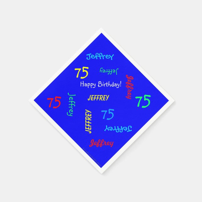 75th Birthday Party Repeat Name Royal Blue Paper Napkins (Corner)