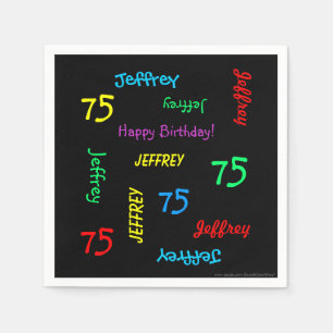 75th Birthday Party Repeating Names Black Paper Paper Napkins