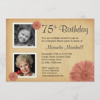 75th Birthday Party Rustic Daisy 2 Photo Invites by weddingtrendy at Zazzle
