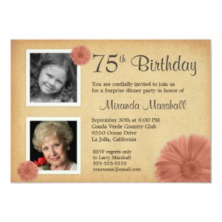 75th Birthday Party Rustic Daisy 2 Photo Invites