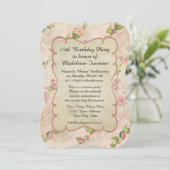 75th Birthday Party Scroll Frame w Vintage Roses Invitation (Standing Front)