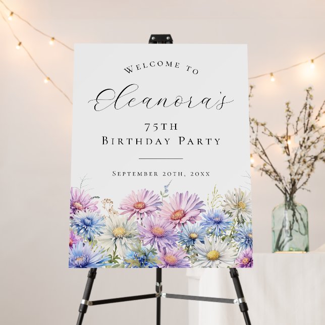 75th Birthday Party September Birth Flower Welcome Foam Board (In Situ (Stand))
