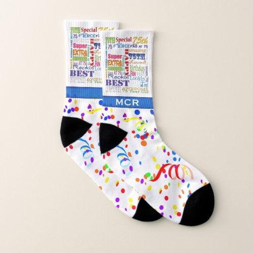 75th Birthday Party Special Personalized Monogram Socks