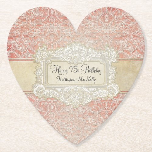 75th Birthday Party Vintage  Lace French Regency Paper Coaster