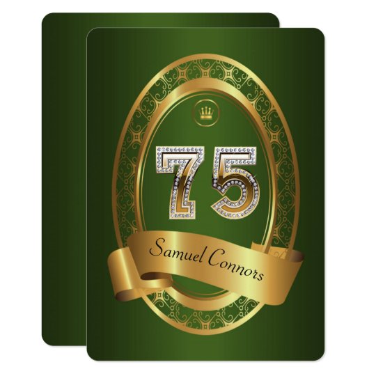 75th,birthday party woman man,elegant color invitation