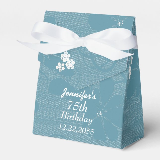 75th Birthday, Personalized Favor Box, Blue Floral Boxes (Front Side)