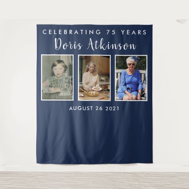 75th birthday photo collage backdrop banner (Front)