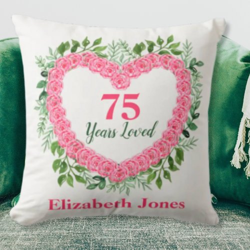 75th Birthday Pillow _ 75 Years Loved Design