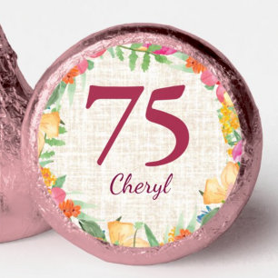 75th Birthday Pink Bold Floral Linen Chocolates Hershey®'s Kisses®