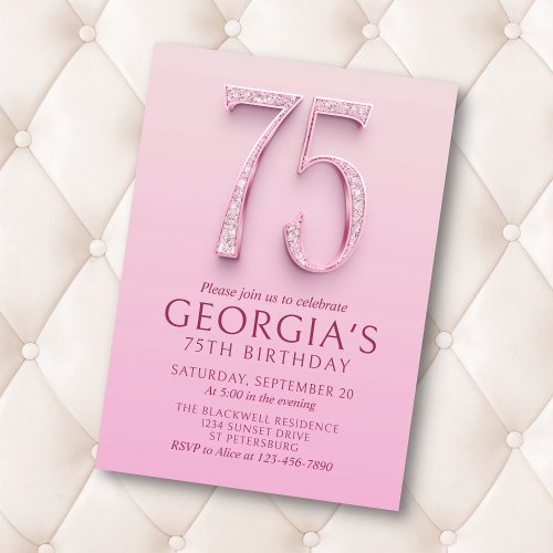 75th Birthday Pink Diamonds Invitation