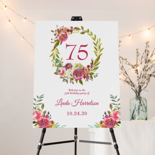 75th Birthday Pink Floral Foam Board
