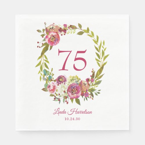 75th Birthday Pink Floral  Napkins