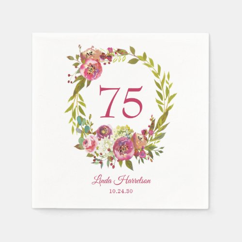 75th Birthday Pink Floral  Napkins