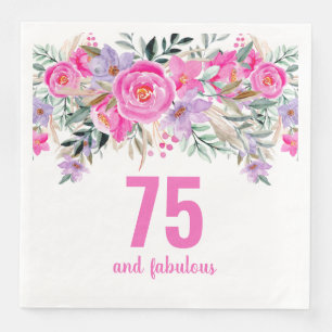 75th birthday pink floral party napkins