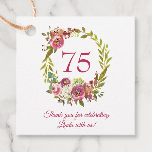 75th Birthday Pink Floral Thank You  Favor Tags