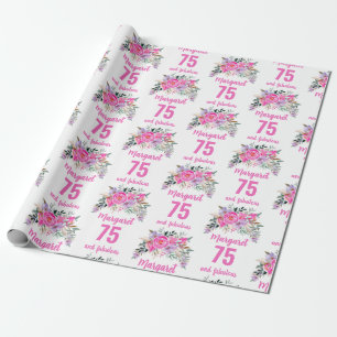 75th birthday pink floral wrapping paper