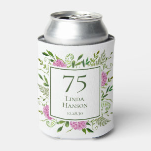 75th Birthday Pink Hydrangeas Can Cooler
