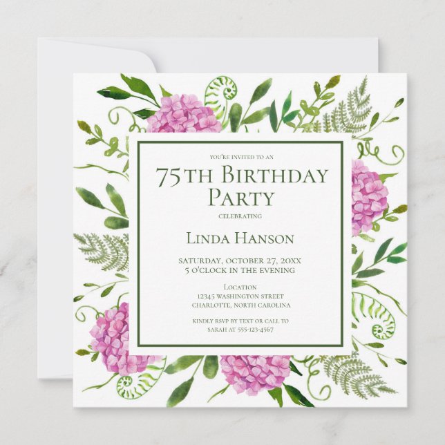 75th Birthday Pink Hydrangeas Card Request  (Front)