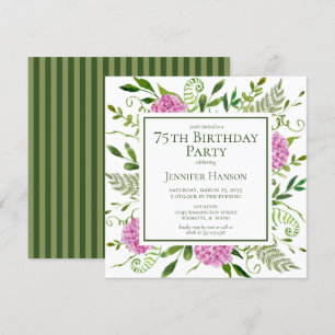 75th Birthday Pink Hydrangeas Invitation