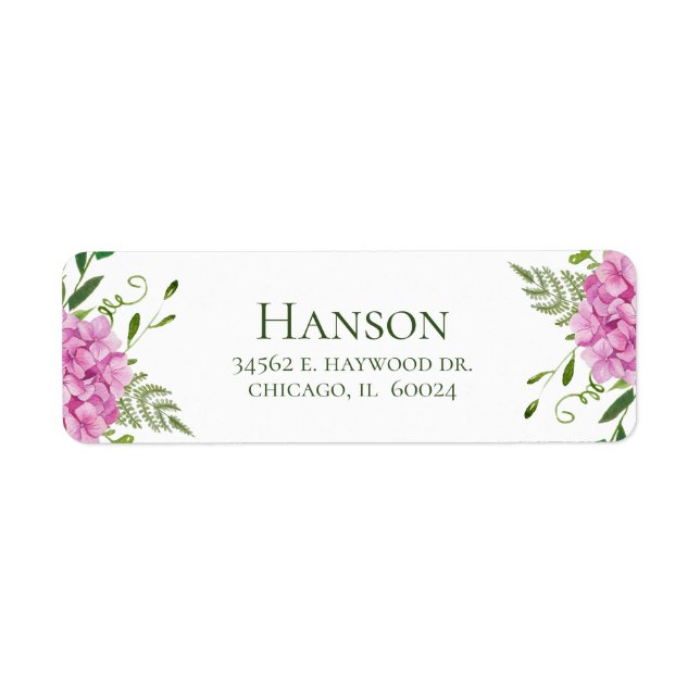 75th Birthday Pink Hydrangeas Return Address Label (Front)