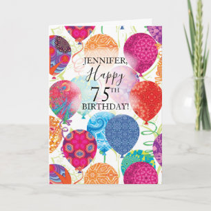 75th Birthday Pink Orange Turquoise Balloons Card
