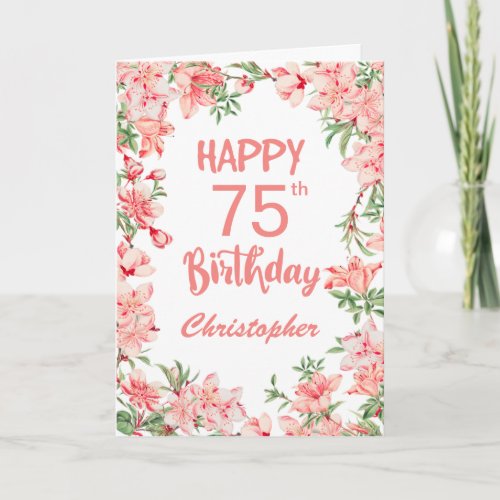 75th Birthday Pink Peach Peonies Watercolor Floral Card