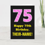 [ Thumbnail: 75th Birthday: Pink Stripes and Hearts "75" + Name Card ]
